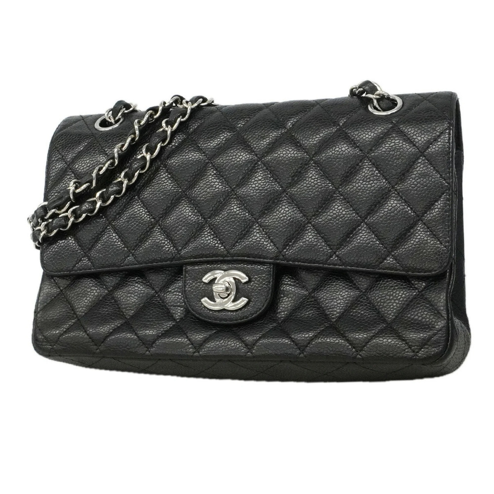 Chanel Matelassé Shoulder Bag, Double Flap, Chain, Caviar Leather, Black, Wom...